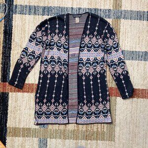 Peruvian Connection Geometric Aztec Patterned Tunic Pima Cardigan Medium $259